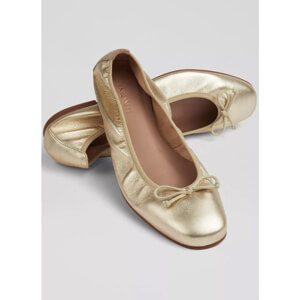 LK Bennett Trilly Gold Metallic Leather Ballerina Pumps